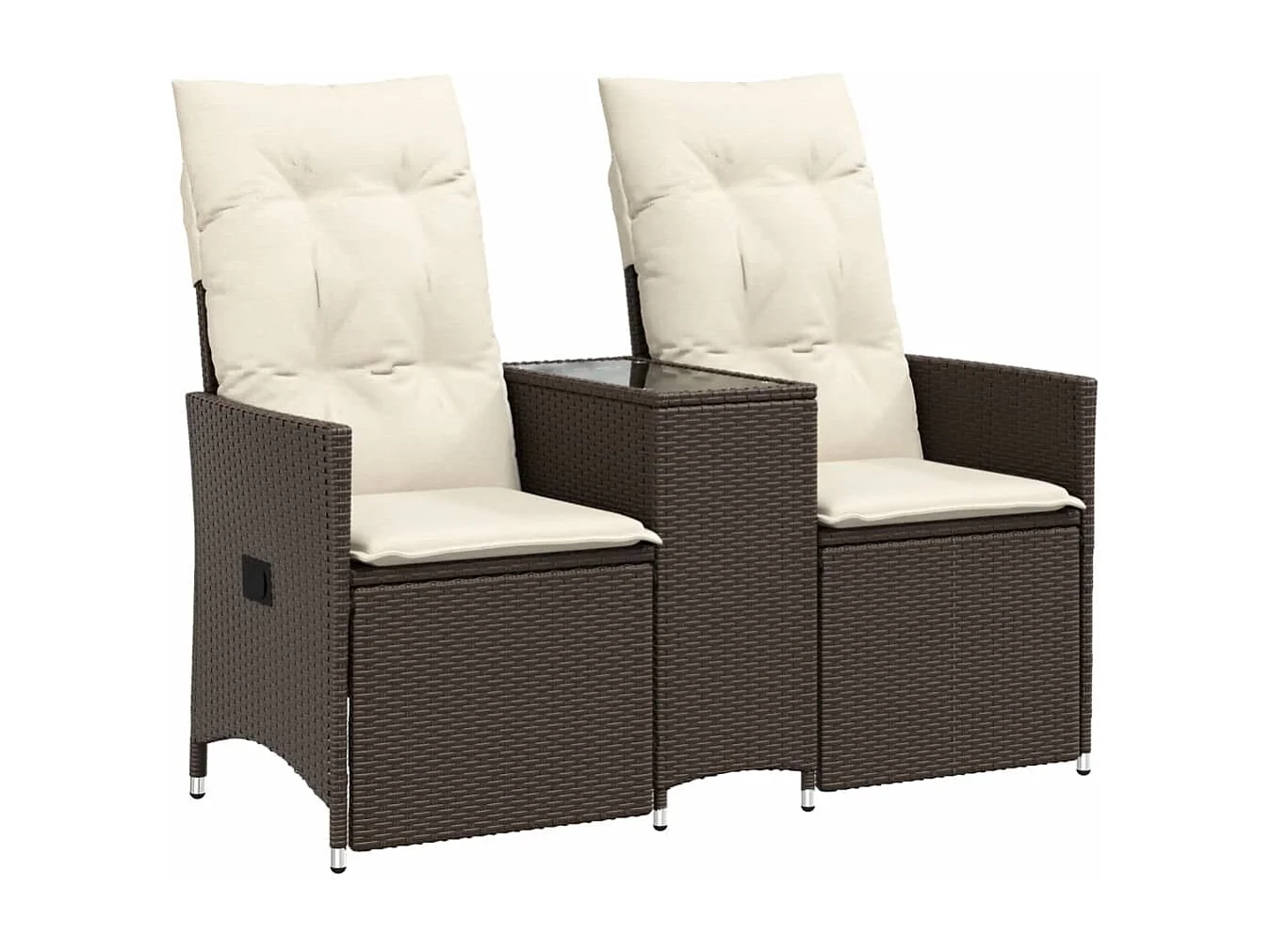 Canapé de jardin inclinable 2 places avec table marron rotin