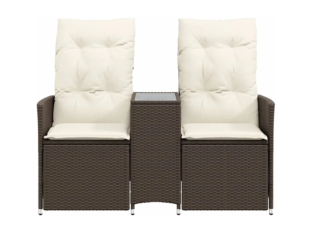 Canapé de jardin inclinable 2 places avec table marron rotin