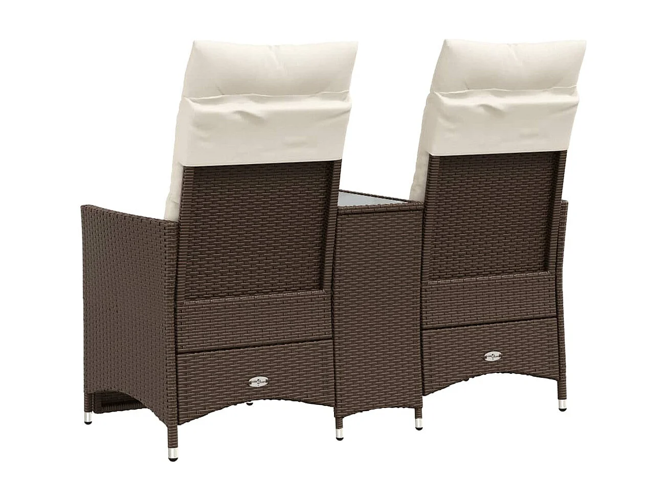 Canapé de jardin inclinable 2 places avec table marron rotin