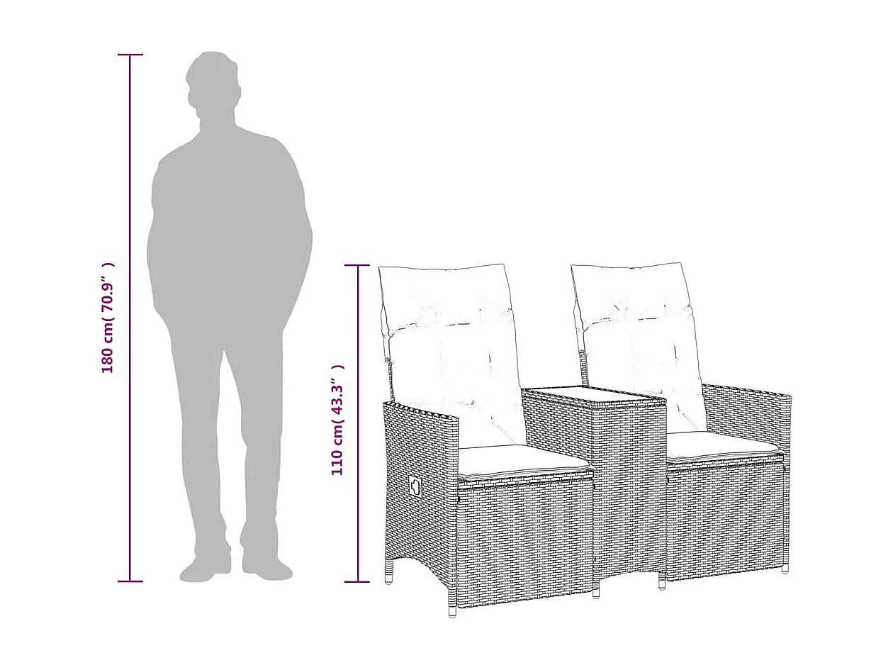 2-Sitzer-Gartensofa mit braunem Rattantisch