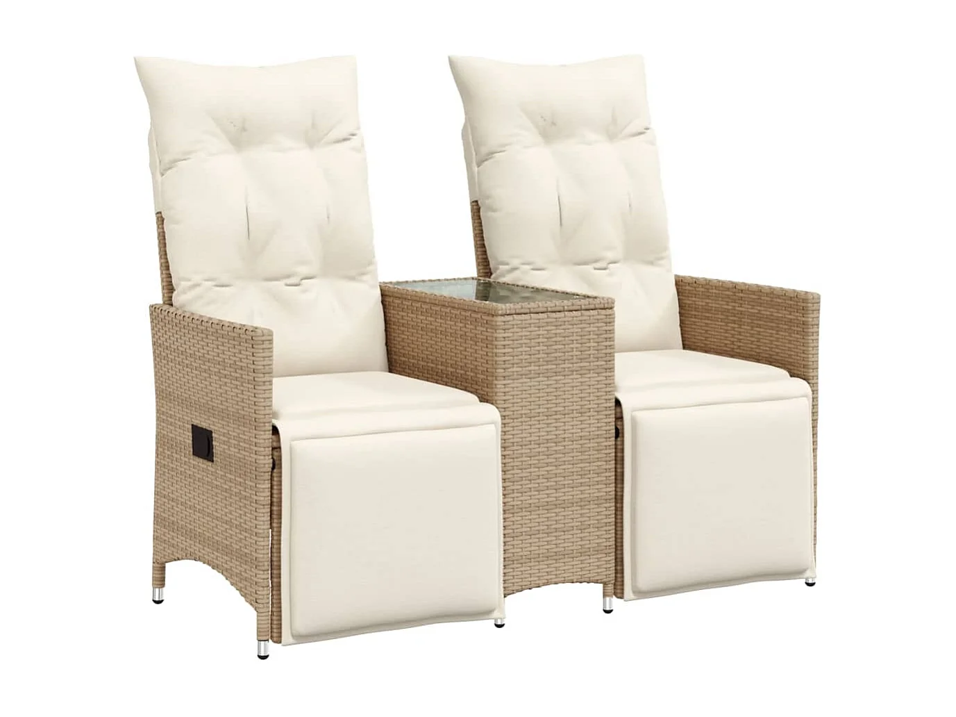 Canapé de jardin inclinable 2 places avec table beige rotin