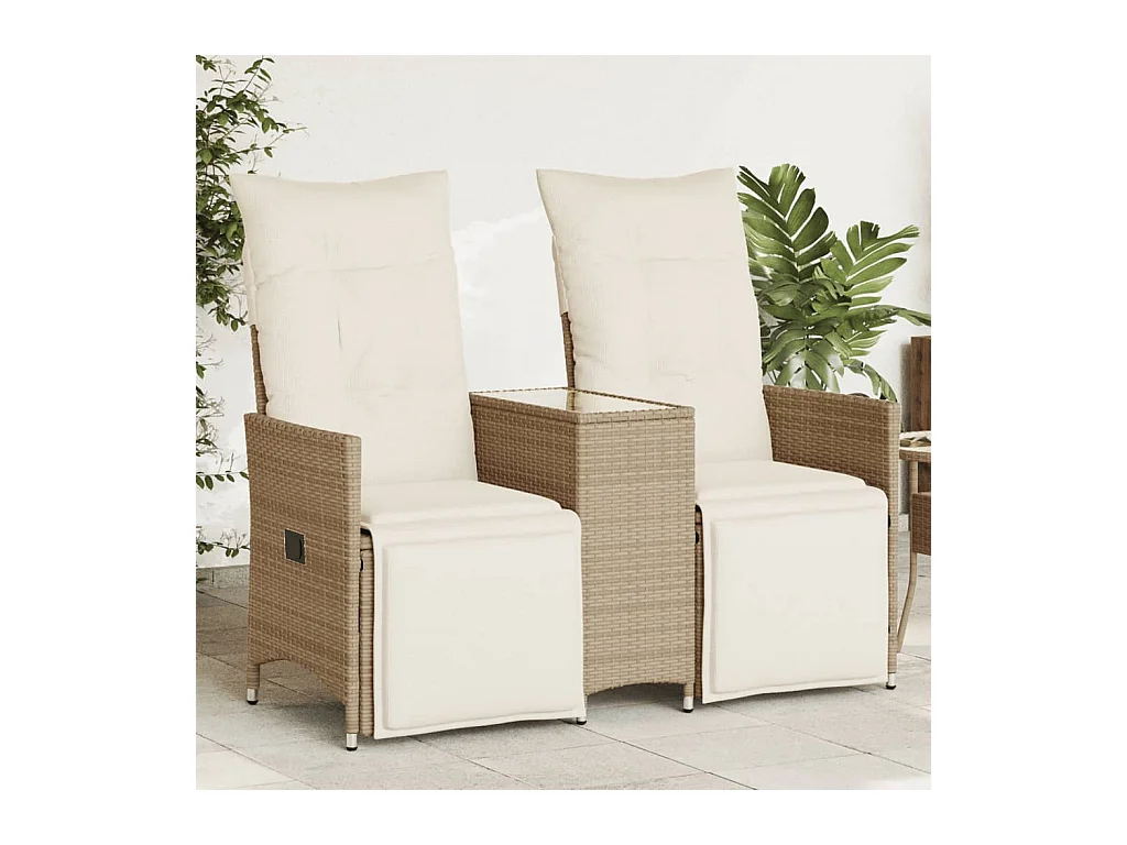Divano da giardino reclinabile a 2 posti con tavolino in rattan beige