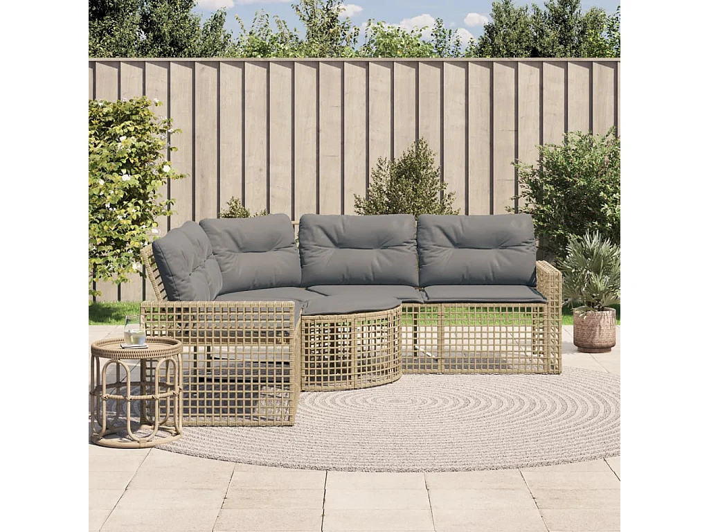 Canapé de jardin et coussins et repose-pied en forme de L rotin