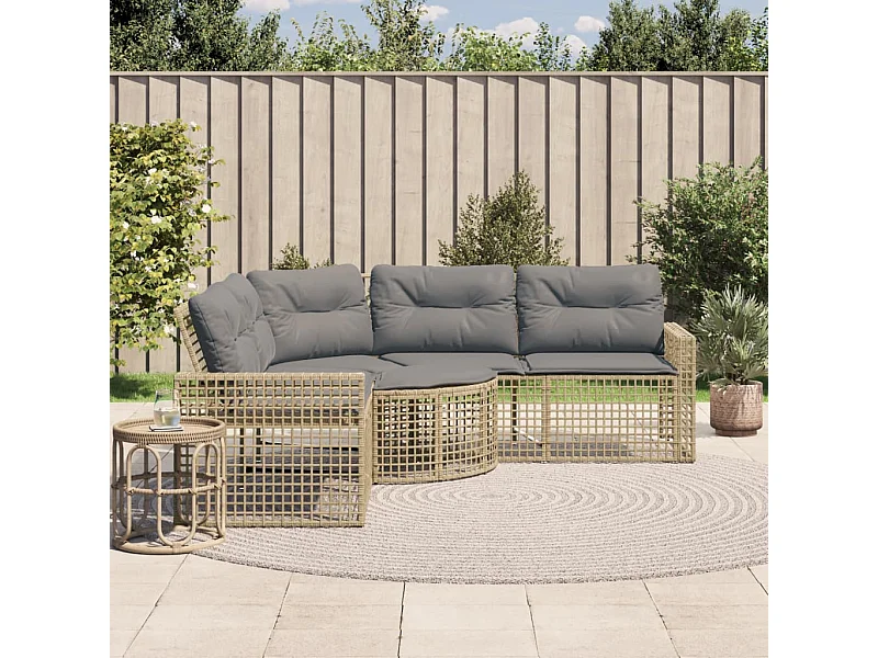 Canapé de jardin et coussins et repose-pied en forme de L rotin