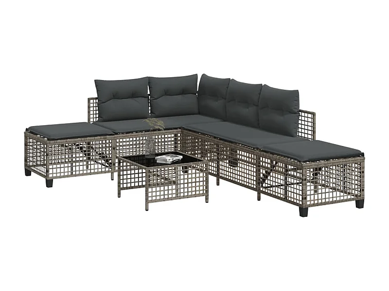 Salon de jardin d'angle avec coussins 3 pcs gris résine tressée