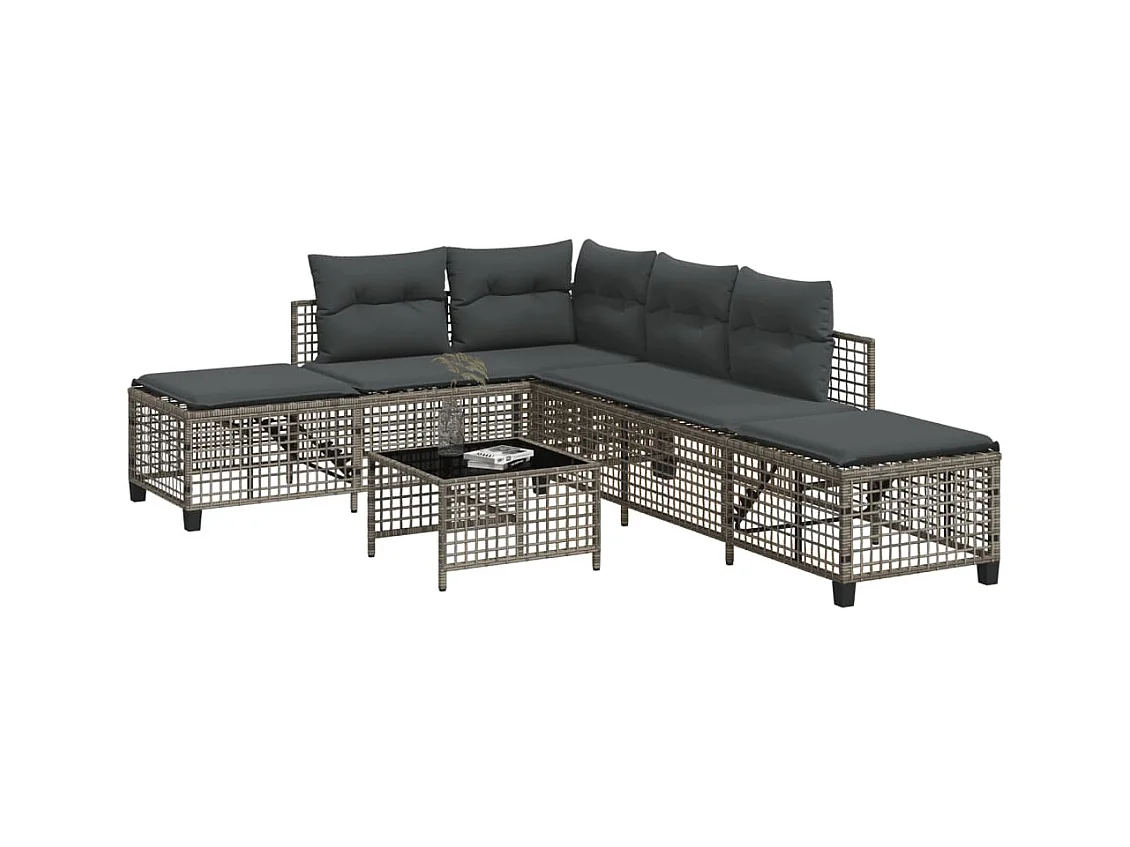 Salon de jardin d'angle avec coussins 3 pcs gris résine tressée