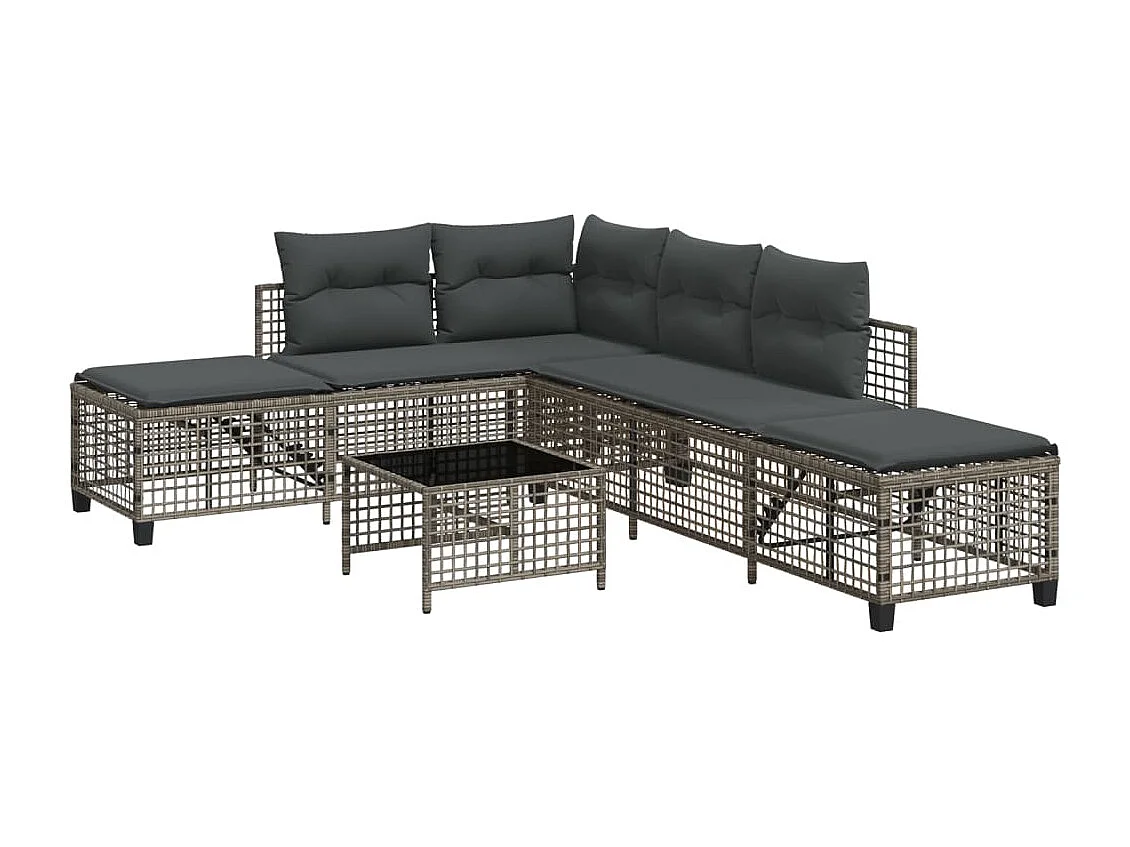 Salon de jardin d'angle avec coussins 3 pcs gris résine tressée