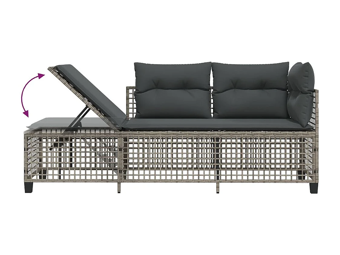 Salon de jardin d'angle avec coussins 3 pcs gris résine tressée