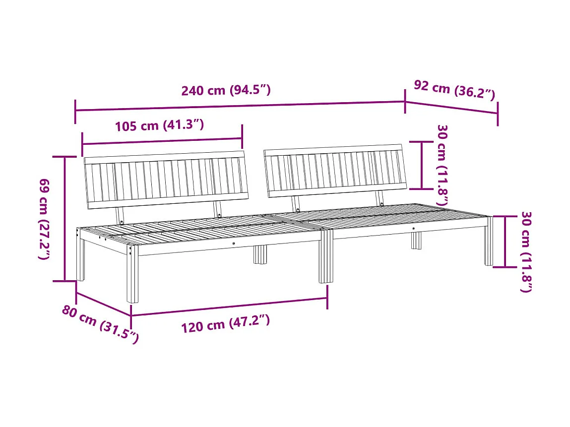 Zentralsofas Gartenpalette 2 Stück massives Akazienholz