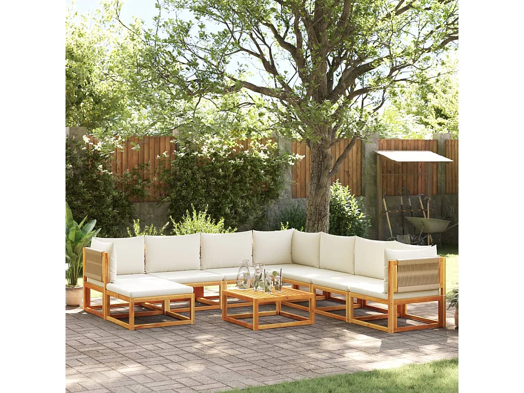 Salon de jardin avec coussins 9 pcs bois massif d'acacia