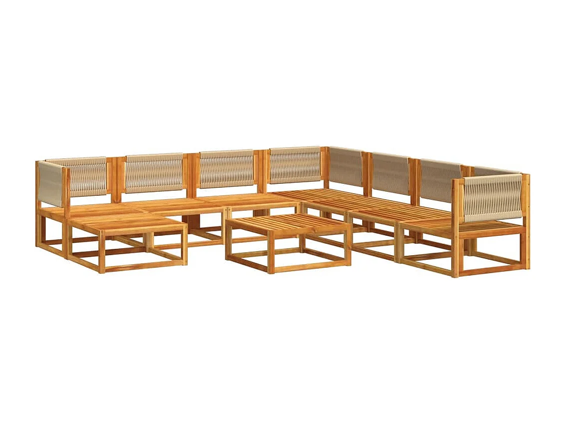 Salon de jardin avec coussins 9 pcs bois massif d'acacia