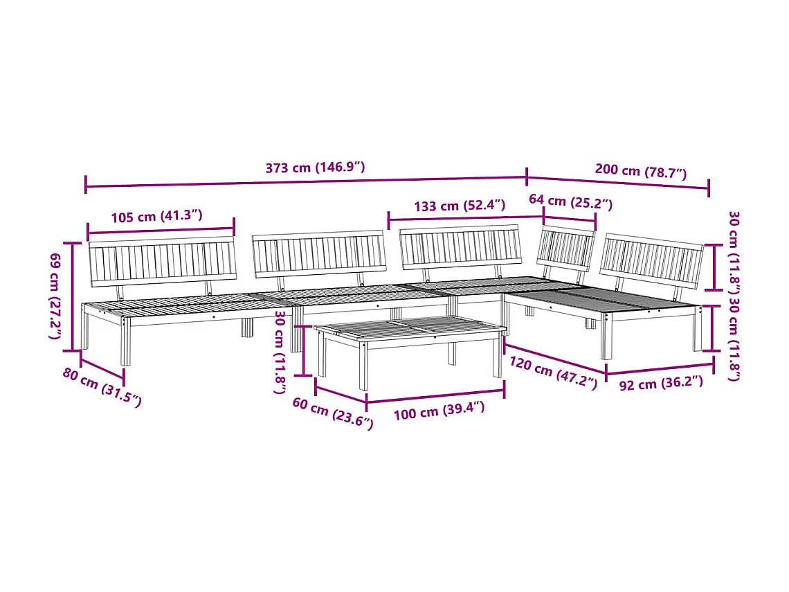 Salón de palets de jardín 5 piezas de madera maciza de acacia