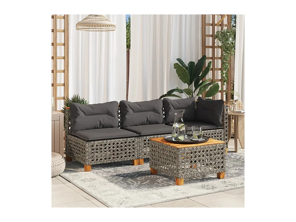 Canapé de jardin avec coussins 3 places gris résine tressée