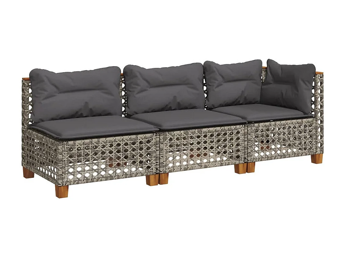Gartensofa mit 3-Sitzer-Kissen aus grauem Kunstharzgeflecht