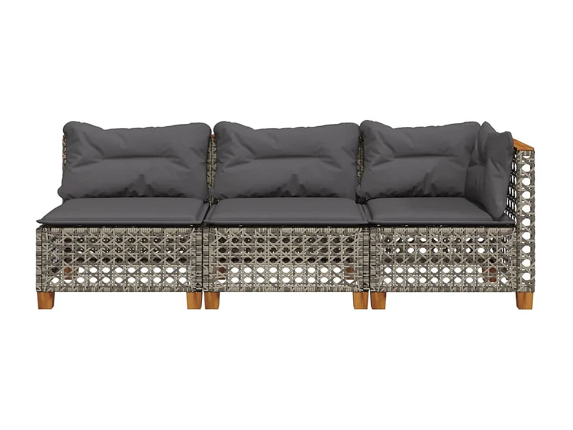 Gartensofa mit 3-Sitzer-Kissen aus grauem Kunstharzgeflecht