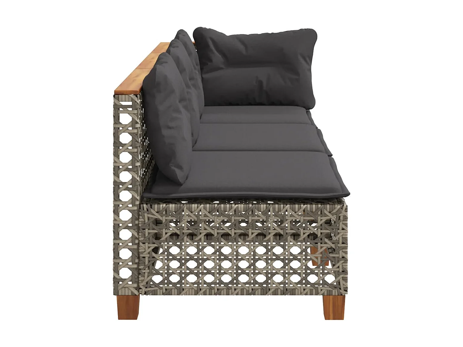 Gartensofa mit 3-Sitzer-Kissen aus grauem Kunstharzgeflecht