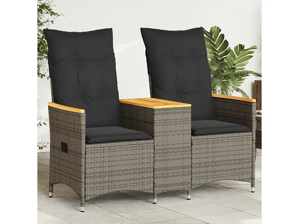 Divano da giardino reclinabile a 2 posti con tavolo in polyrattan grigio