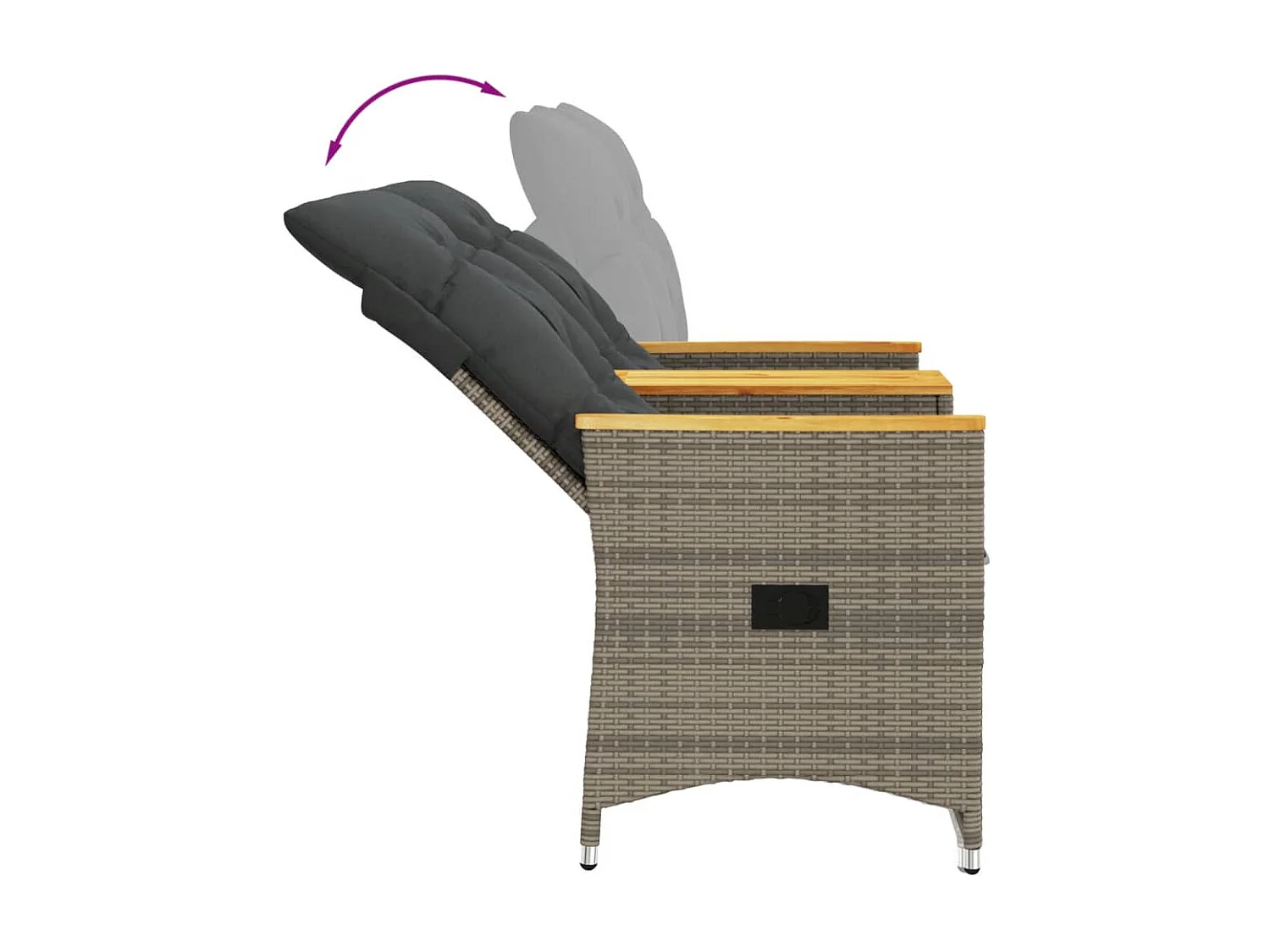 Divano da giardino reclinabile a 2 posti con tavolo in polyrattan grigio