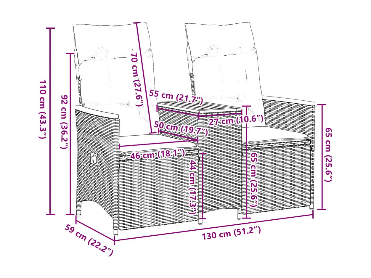 2-Sitzer-Gartensofa mit grauem Polyrattantisch