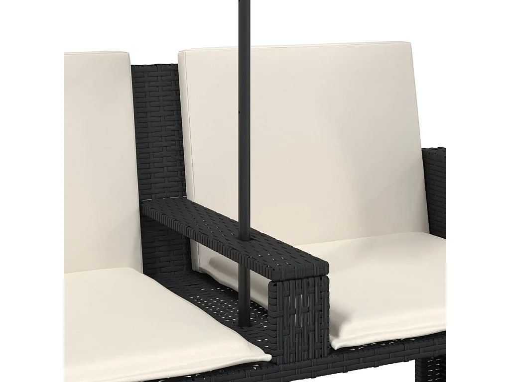Divano da giardino a 2 posti con ombrellone e sgabelli in rattan nero