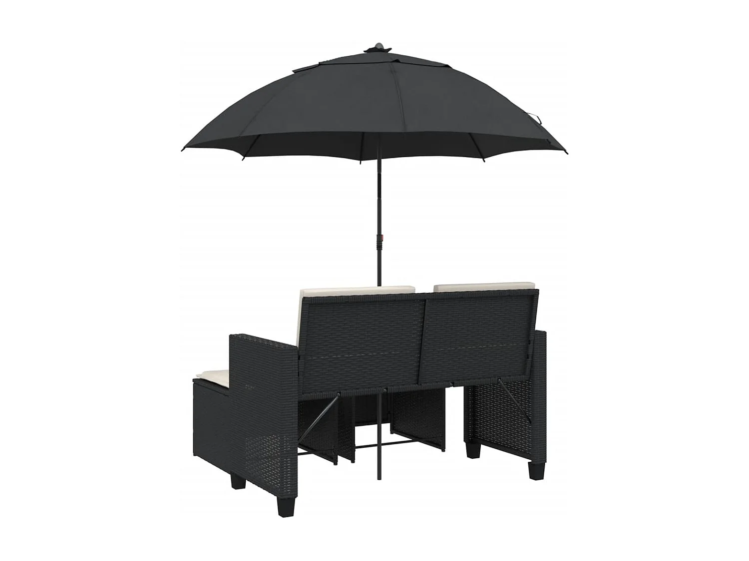 Canapé de jardin 2 places avec parasol et tabourets noir rotin