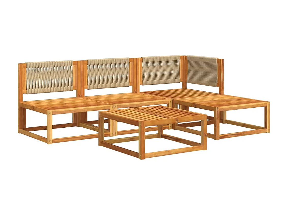 Salon de jardin avec coussins 5 pcs Bois d'acacia solide