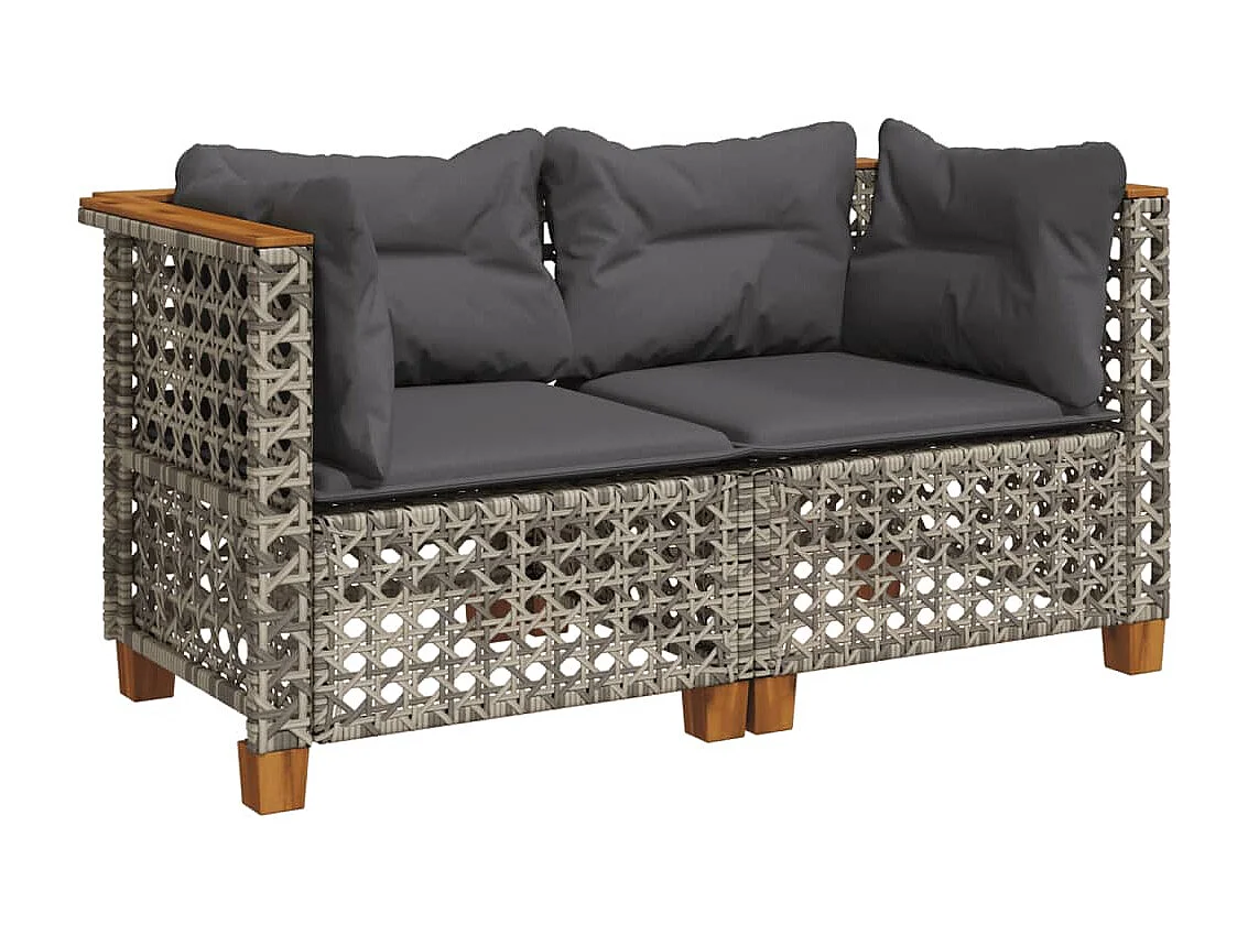 Canapés d'angle de jardin et coussins 2 pcs gris résine tressée