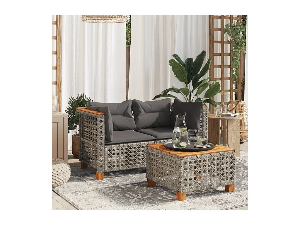 Canapés d'angle de jardin et coussins 2 pcs gris résine tressée