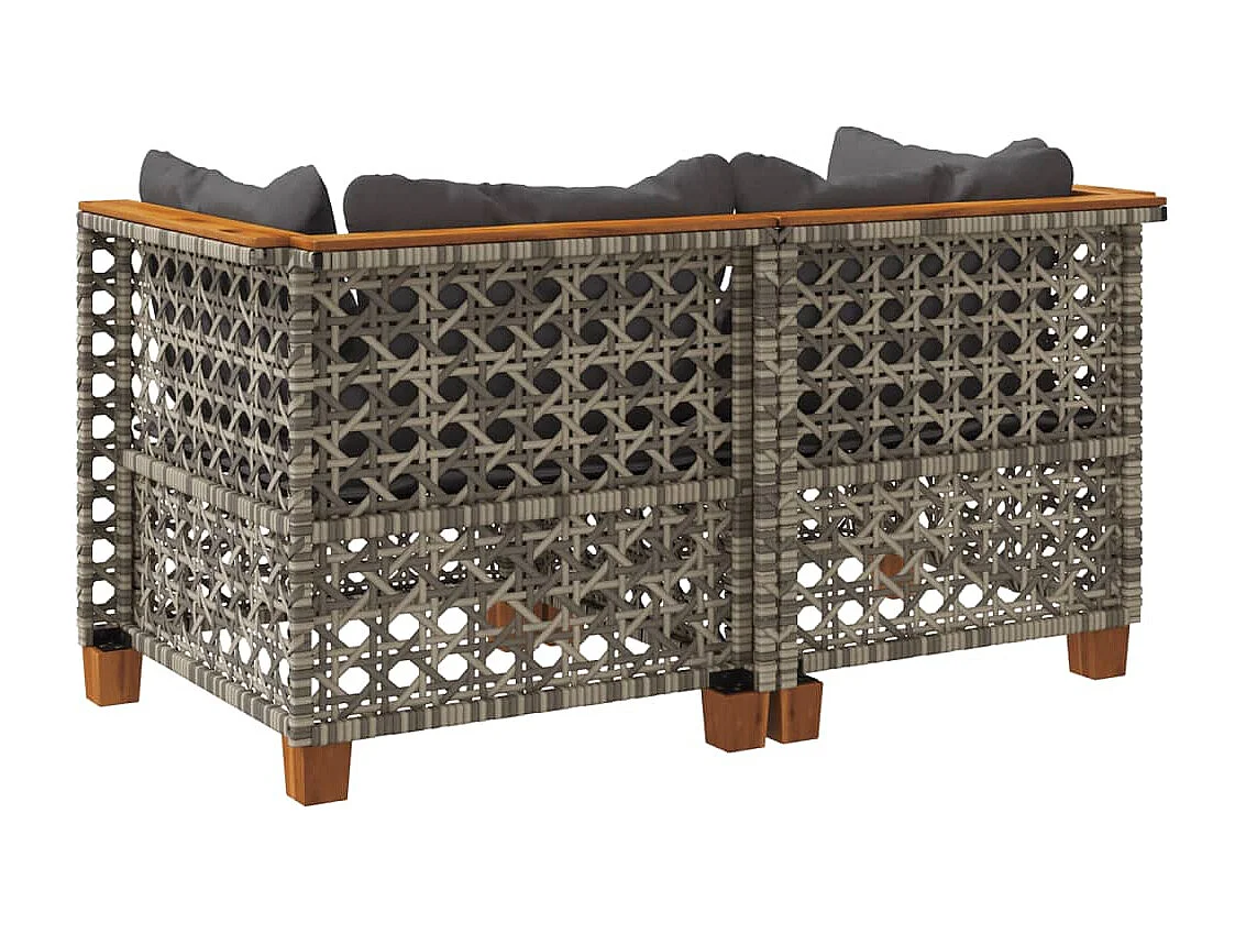 Divani angolari da giardino e cuscini 2 pezzi in resina intrecciata grigia