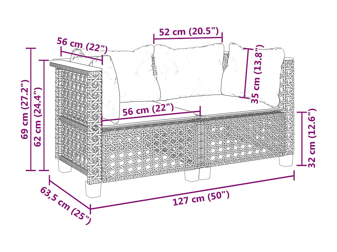 Divani angolari da giardino e cuscini 2 pezzi in resina intrecciata grigia
