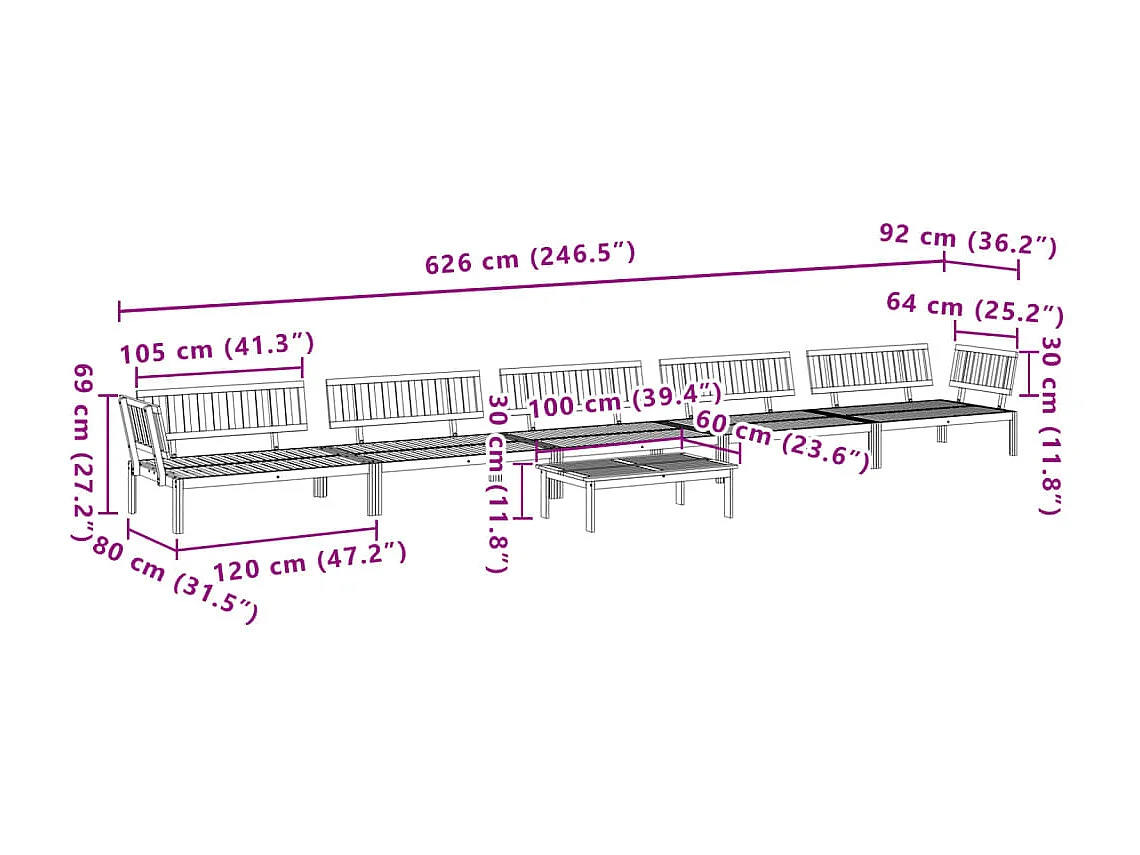 Salon palette de jardin 6 pcs bois d'acacia massif