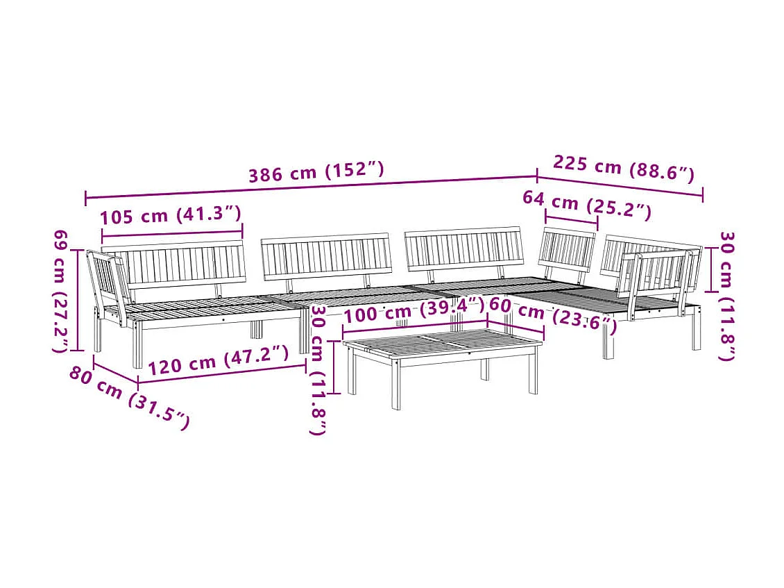 Salon palette de jardin 5 pcs bois d'acacia massif