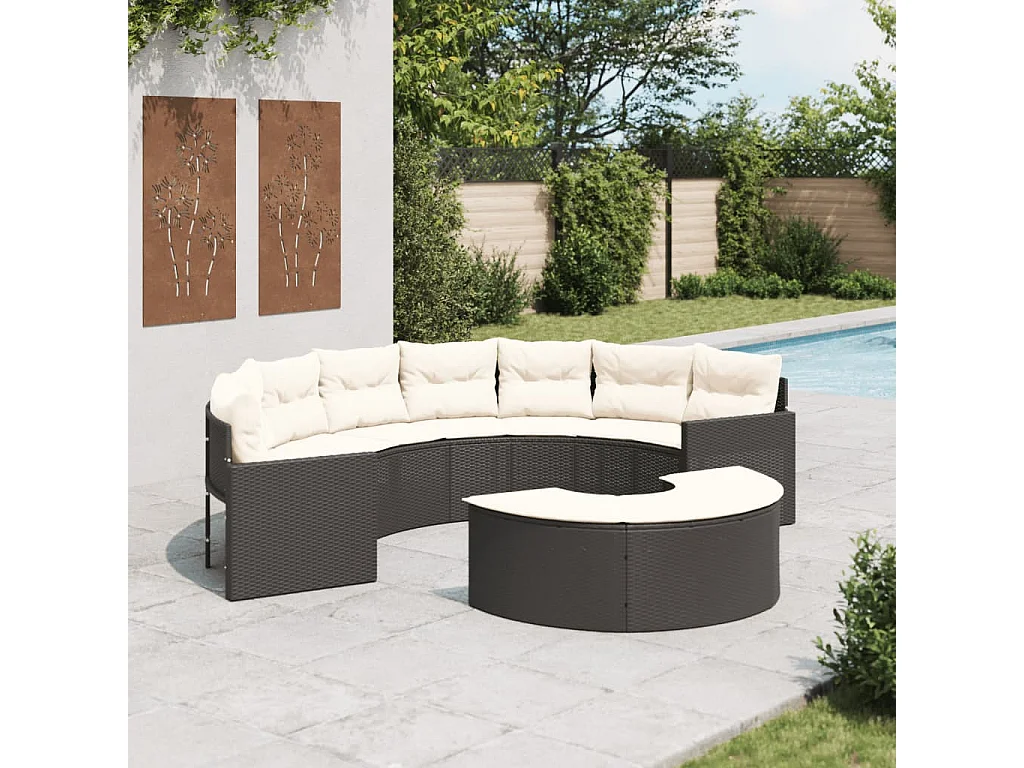 Mobili da giardino 2 pezzi semicircolari in resina intrecciata nera