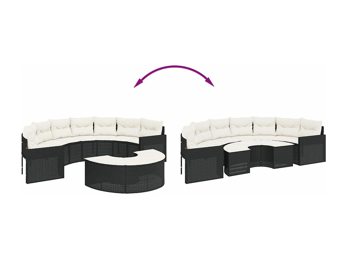 Mobili da giardino 2 pezzi semicircolari in resina intrecciata nera