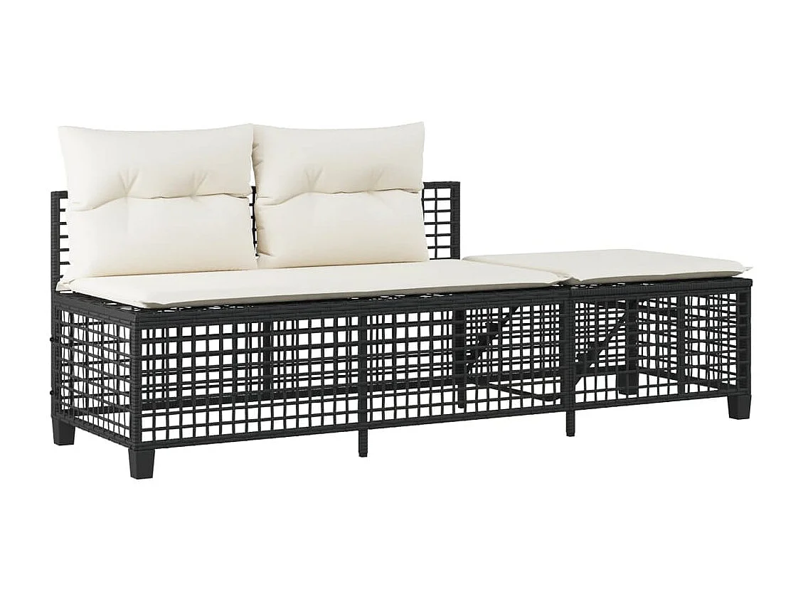 Salon de jardin d'angle 3 pcs avec coussins noir résine tressée