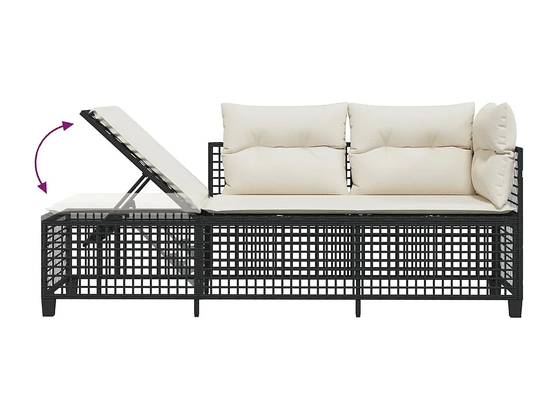 Salon de jardin d'angle 3 pcs avec coussins noir résine tressée