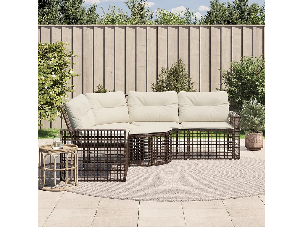 L-förmiges Gartensofa aus Rattan mit Kissen und Fußhocker