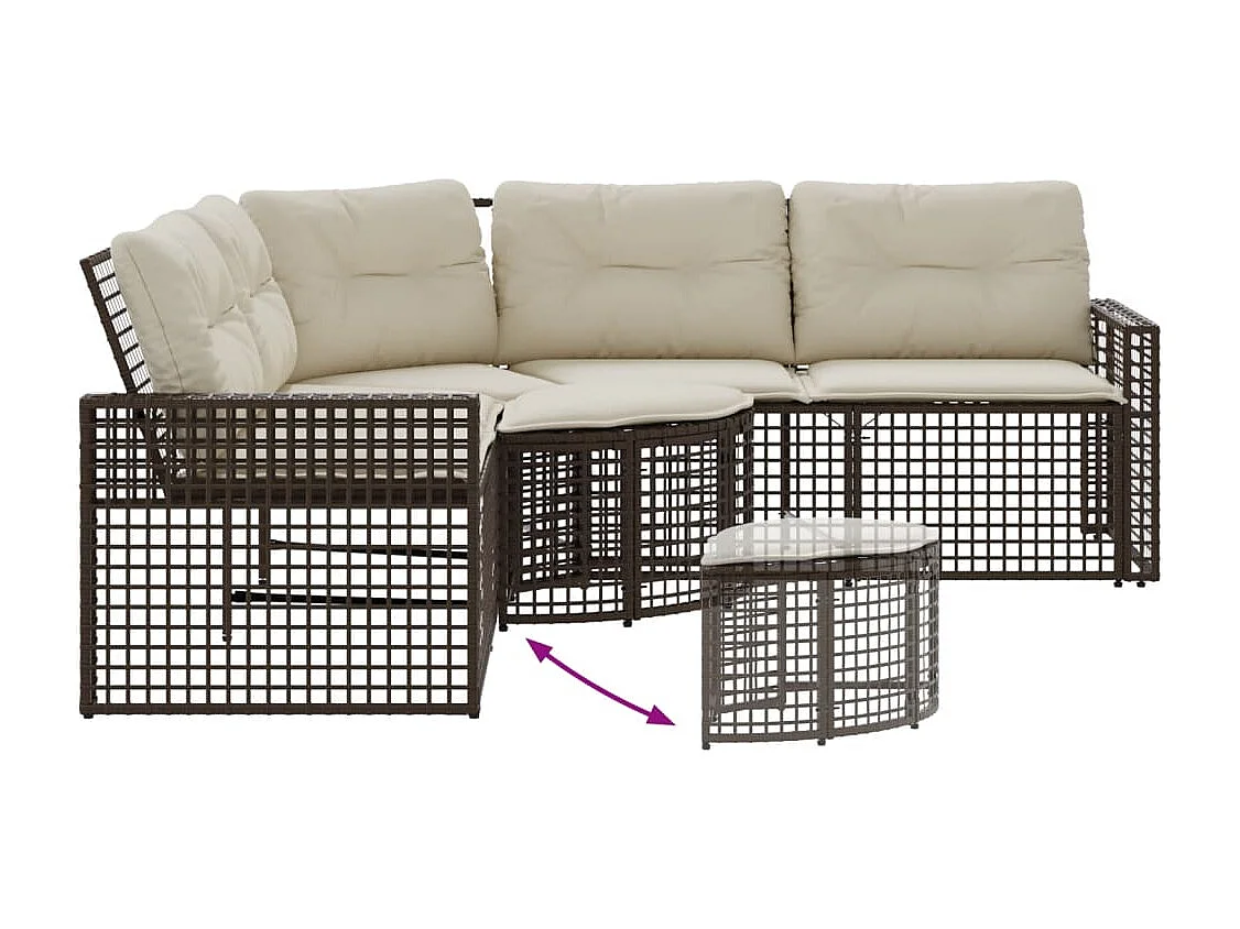 L-förmiges Gartensofa aus Rattan mit Kissen und Fußhocker