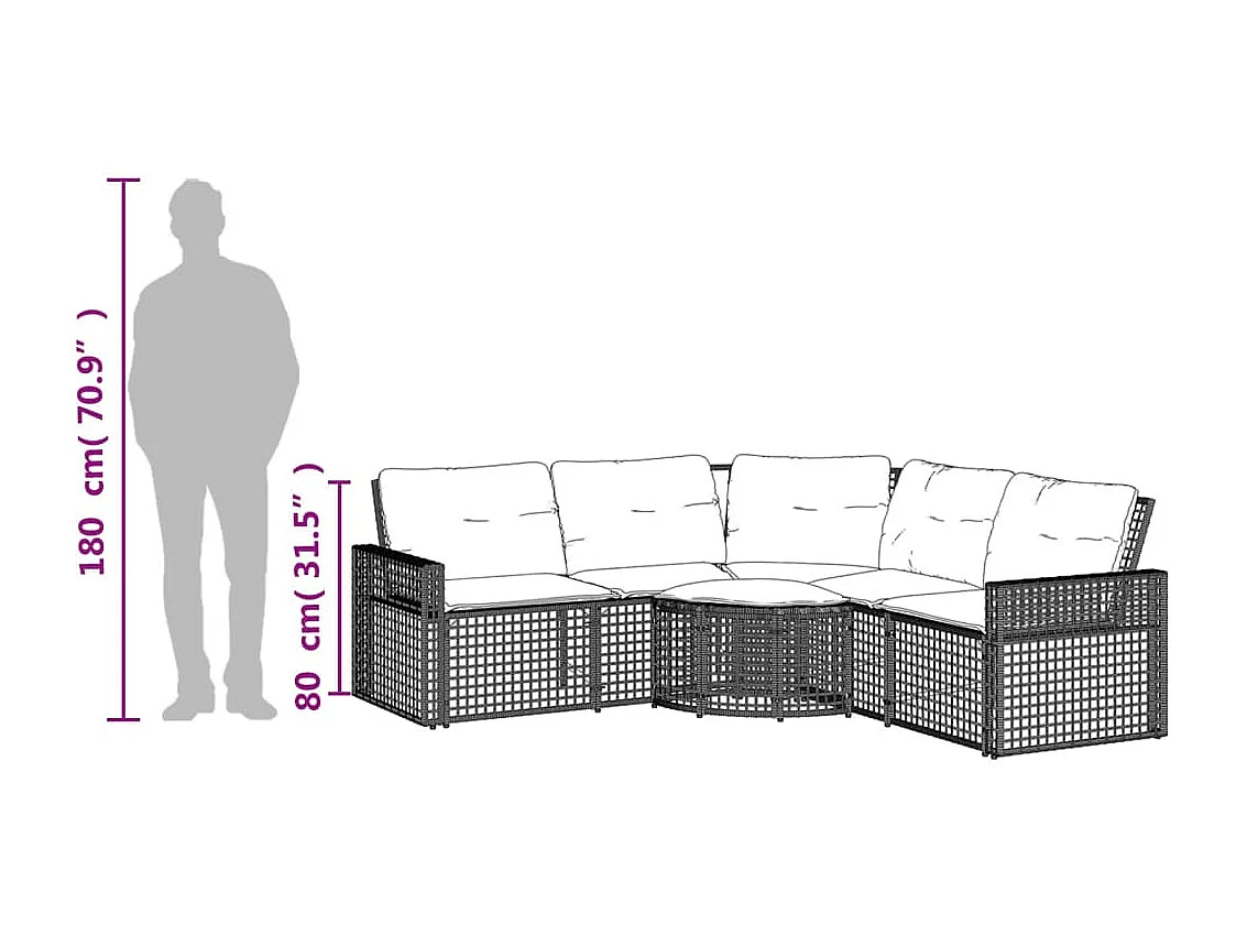 L-förmiges Gartensofa aus Rattan mit Kissen und Fußhocker