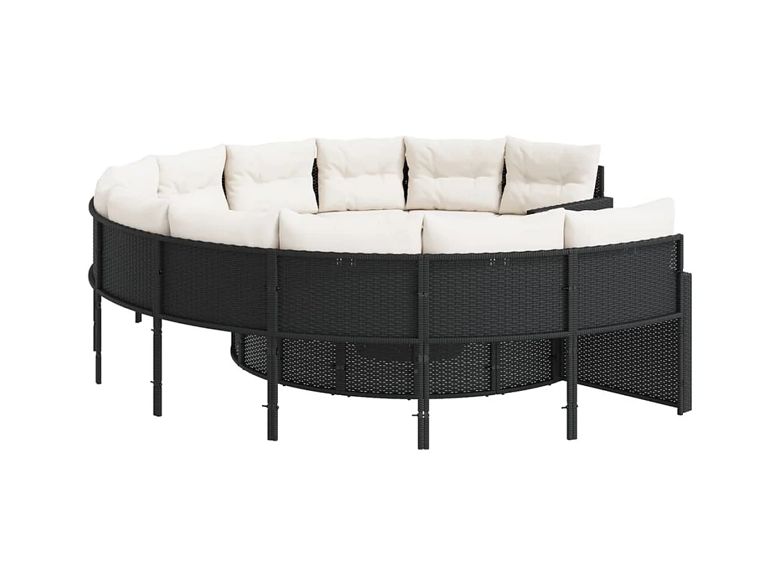 Canapé de jardin avec table coussins rond noir résine tressée