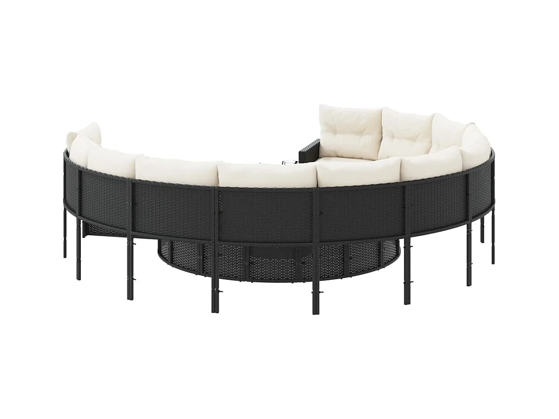 Canapé de jardin avec table coussins rond noir résine tressée