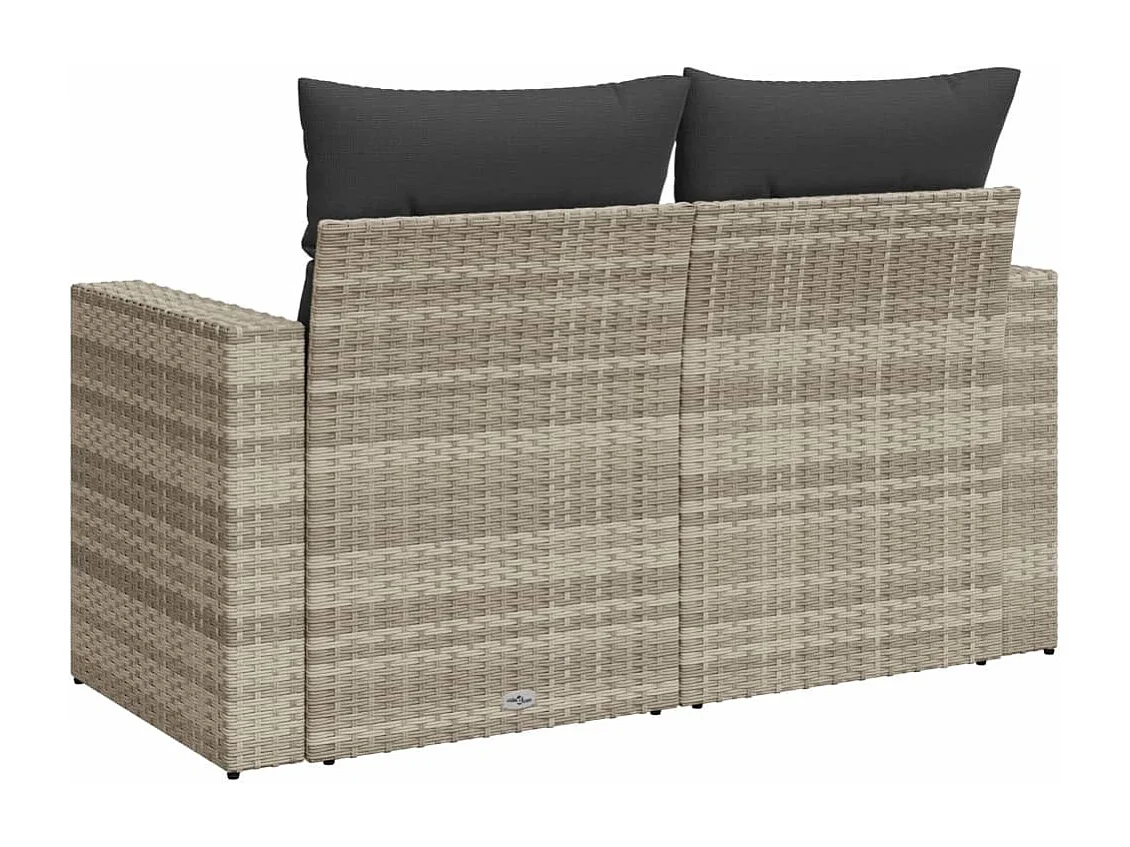 2-Sitzer-Gartensofa und hellgraue geflochtene Harzkissen