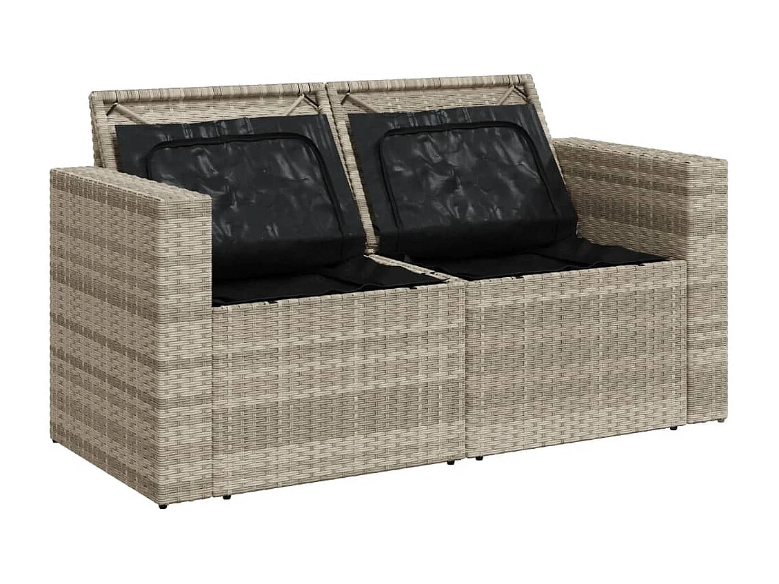 2-Sitzer-Gartensofa und hellgraue geflochtene Harzkissen