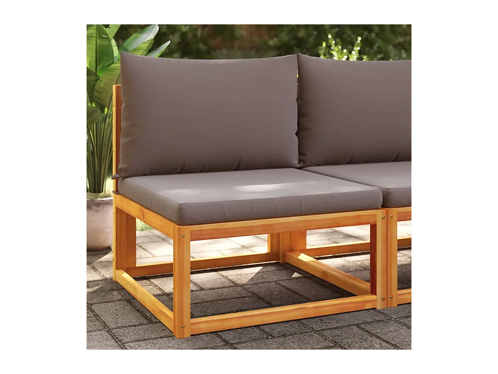 Canapé de jardin sans accoudoirs coussins bois massif d'acacia