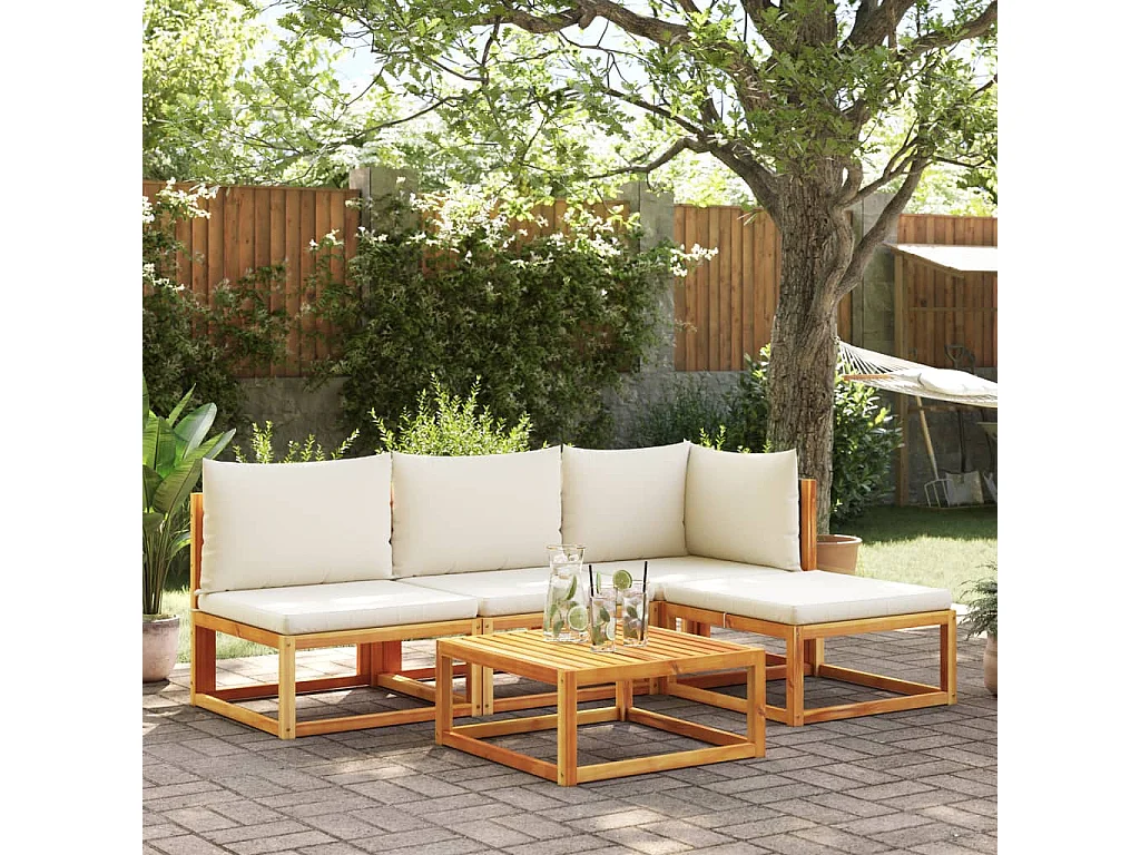 Canapé de jardin sans accoudoirs coussins bois massif d'acacia