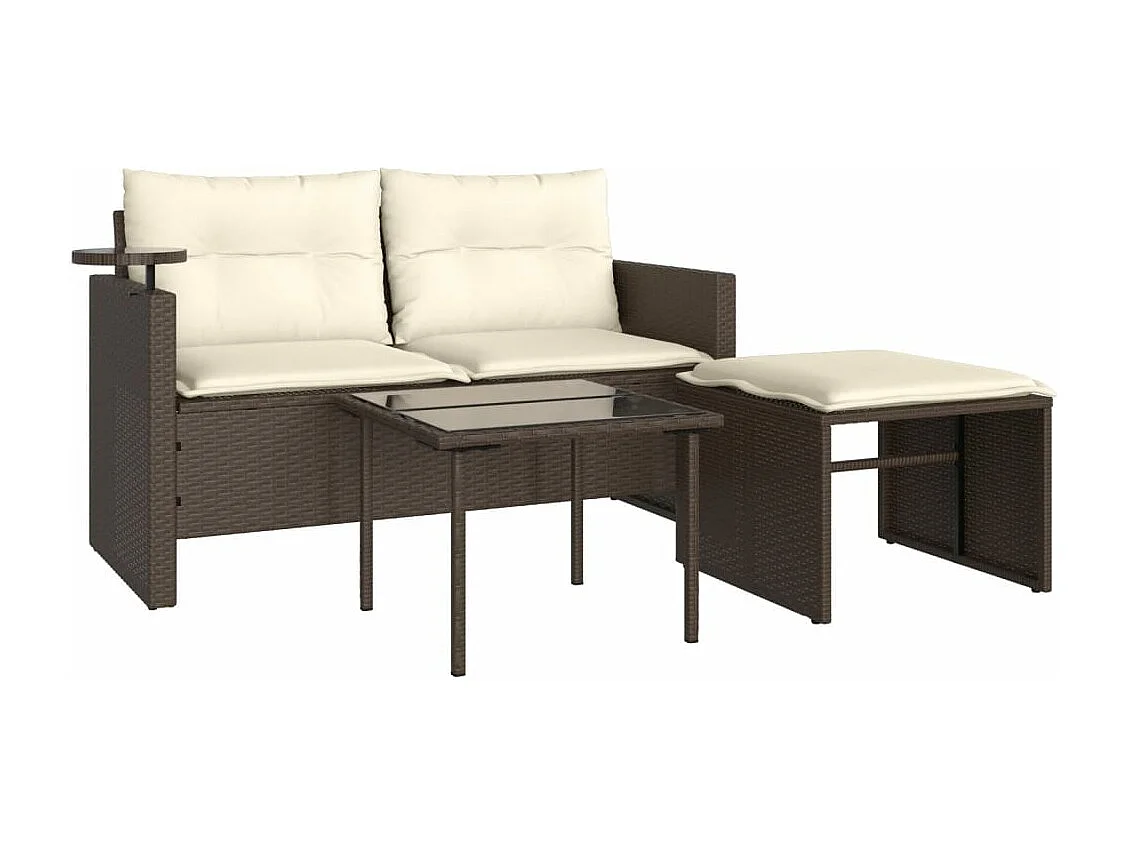 Muebles de jardín con cojines 3 piezas resina tejida marrón