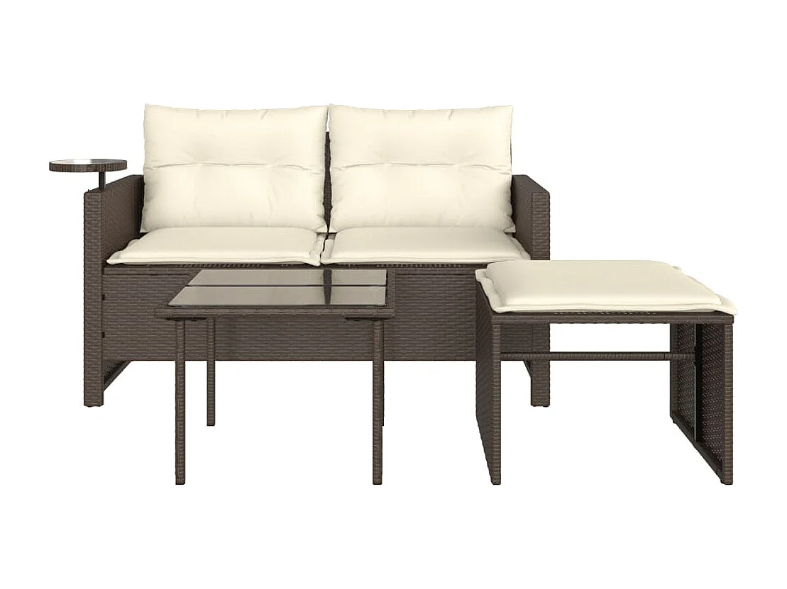 Salon de jardin avec coussins 3 pcs marron résine tressée