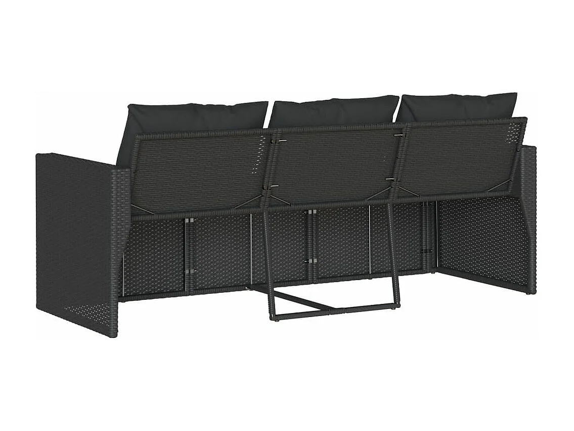 Canapé de jardin avec coussins 3 places noir résine tressée