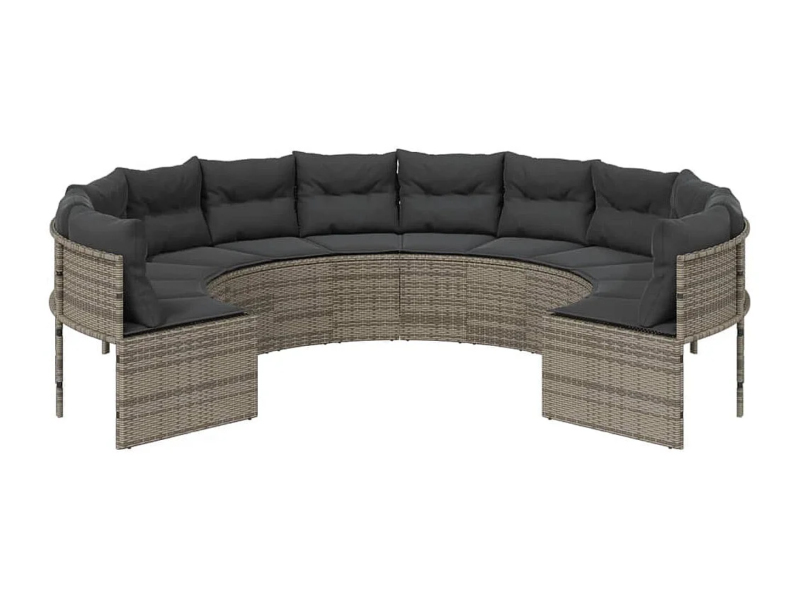 Canapé de jardin avec coussins rond gris résine tressée