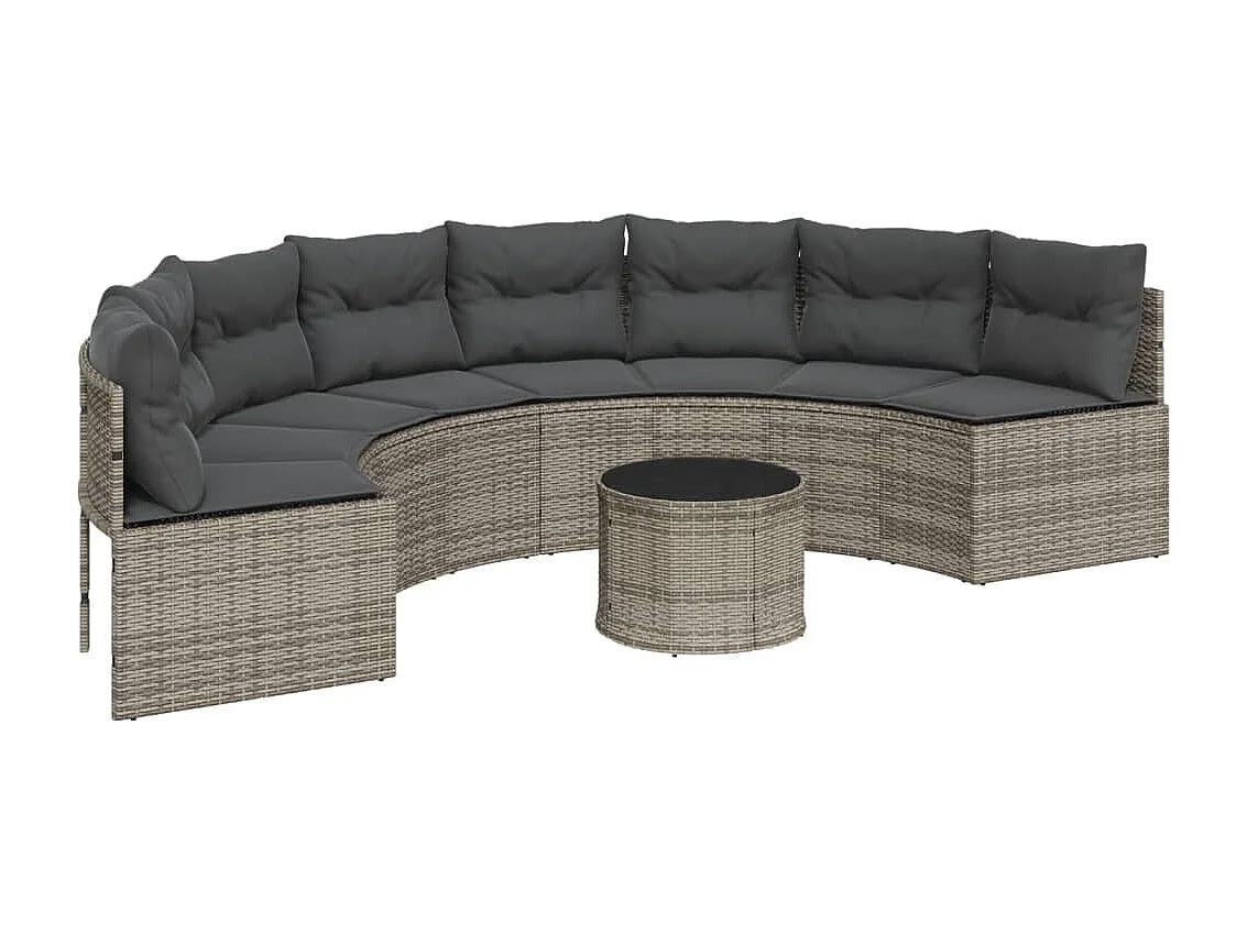 Almofadas de mesa para sofá de jardim meio redondo de resina tecida cinza